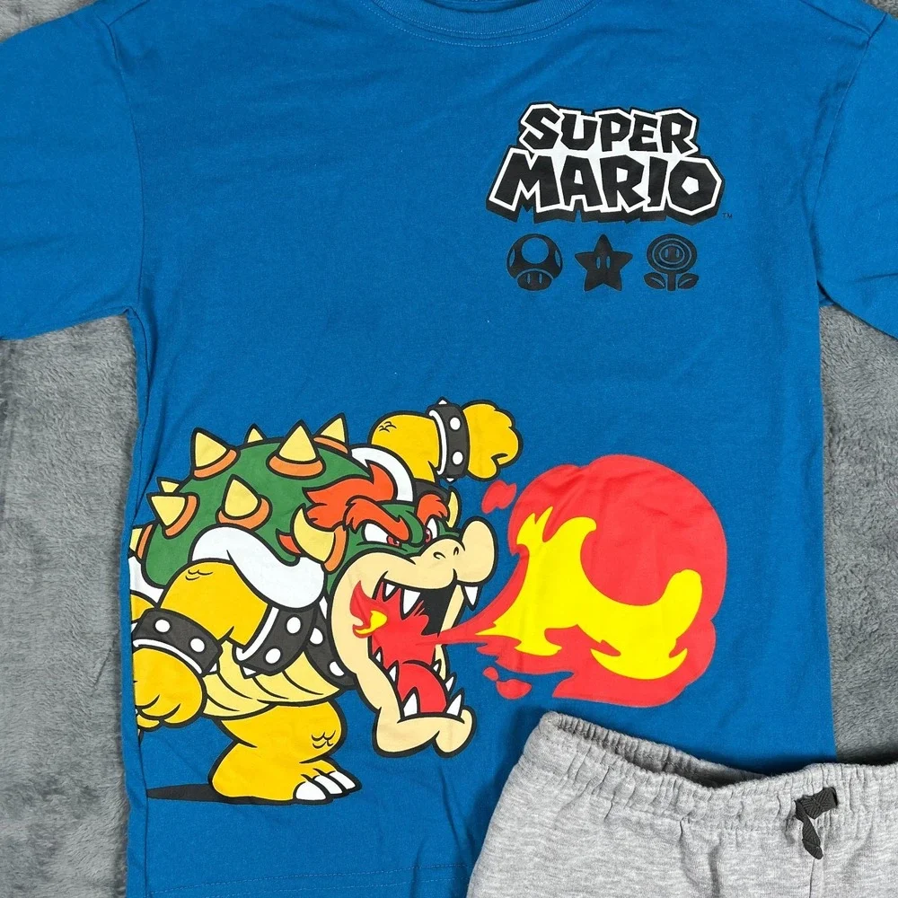 Super Mario Boys 2 Piece T-Shirt and Shorts Set Blue Gray Graphic Size 10/12